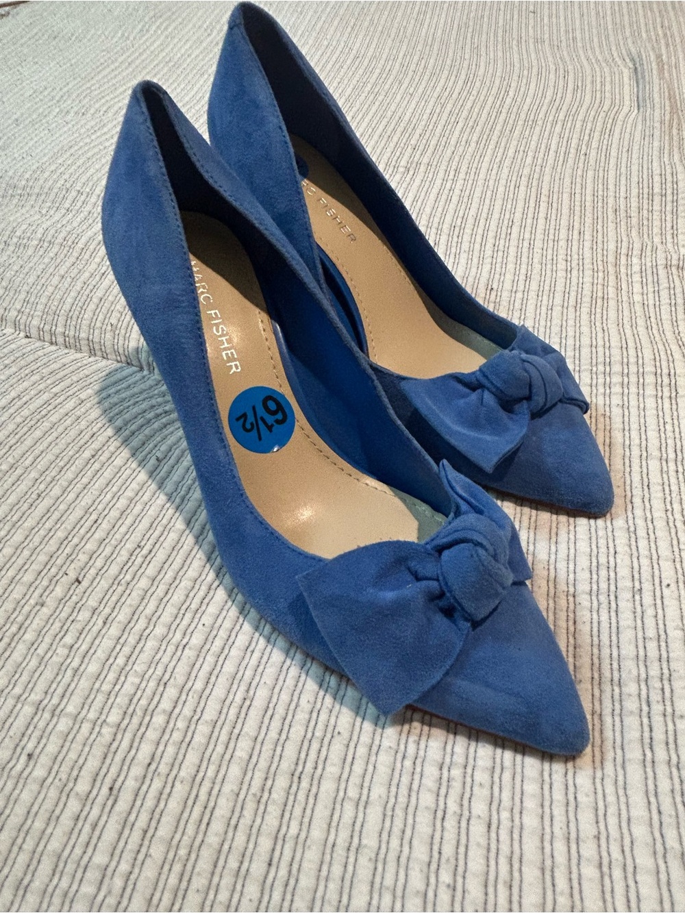 Marc Fisher Blue Suede Pointed-Toe Knot Pumps